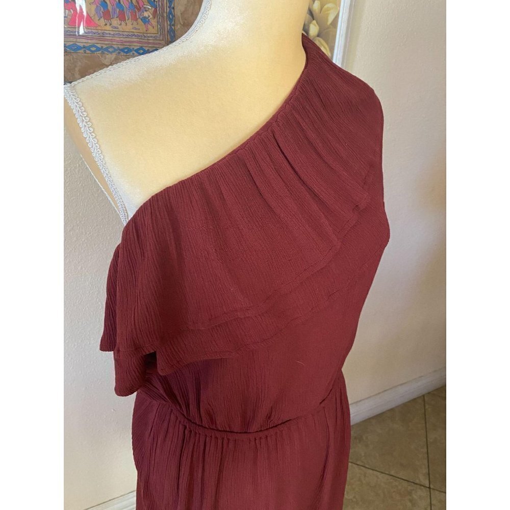 Mossimo One Shoulder Ruffled Burgundy Dress - Picture 3 of 5